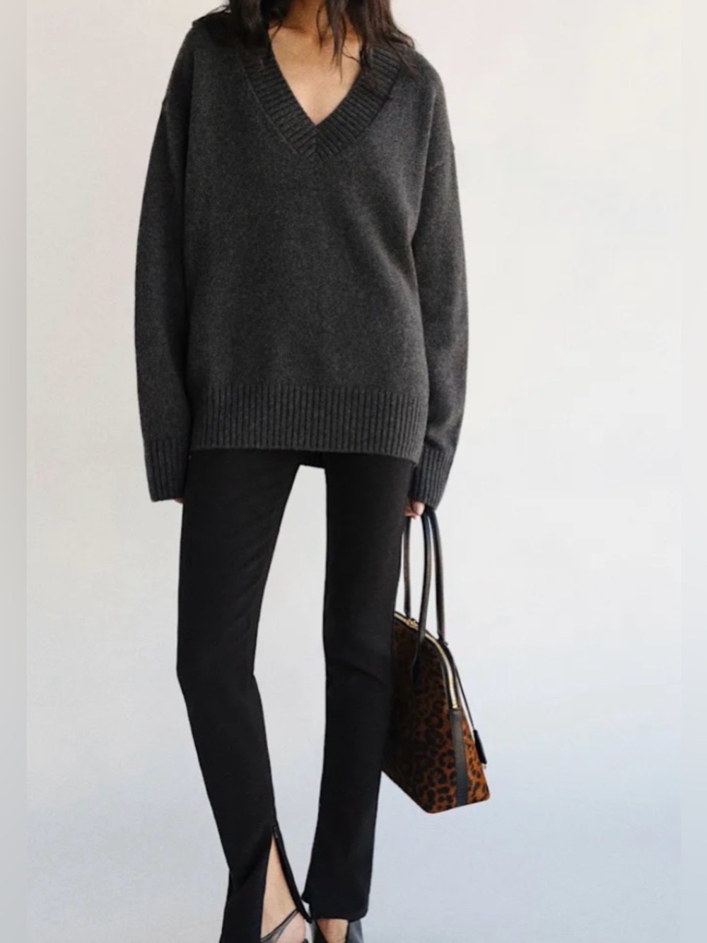 Reformation Charcoal V-Neck Cozy Knit Sweater - Picture 4 of 4